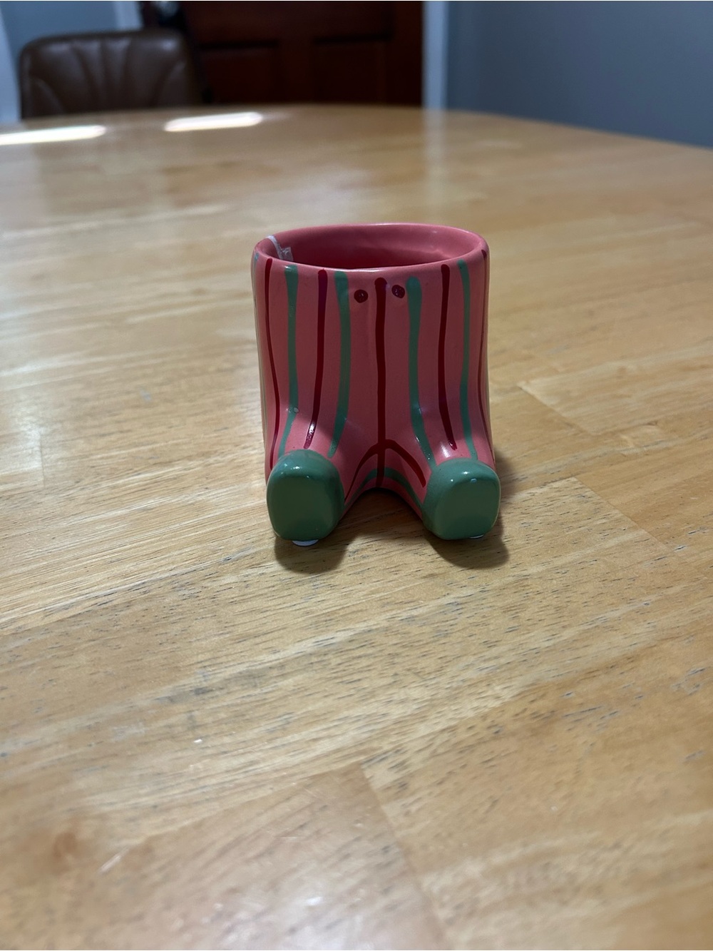 Pink Ceramic Planter with Green Accents